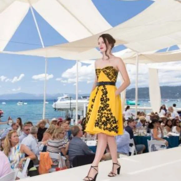 °$7000 NEW OSCAR DE LA RENTA BEAUTIFUL RUNWAY BLK YELLOW SILK BEAD DRESS US 10